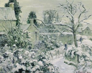 モンフーコー、1874年の牛と雪の影響（油） 作： Camille Jacob Pissarro